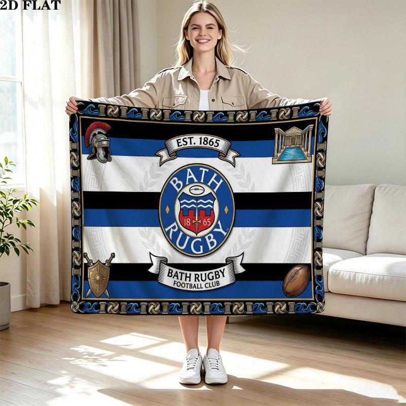Bath Rugby Print Flannel Blanket High Quality Warm Comfortable Cover for All Seasons Perfect for Gifts Home Decor