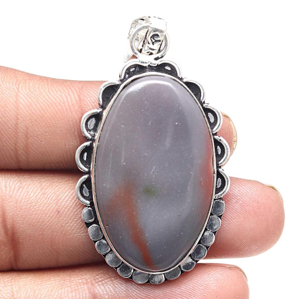 Pendant Polygram Jasper Gemstone Handmade Antique Silver Jewelry 2.25"