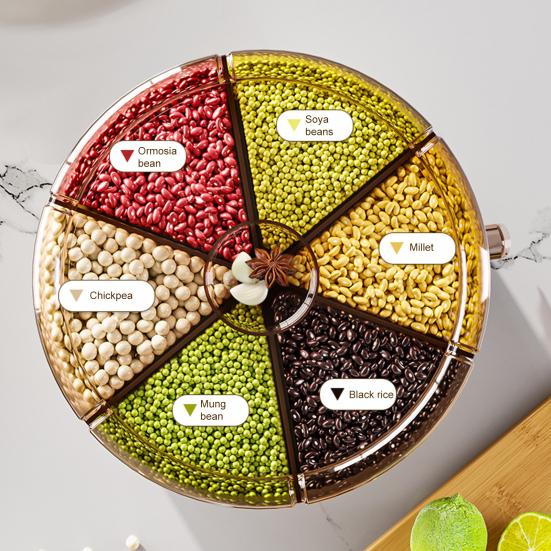 Герметичный дозатор сухого зерна, большая емкость, 6 отсеков, прозрачный вращающийся на 360 градусов дозатор риса, зерновое ведро