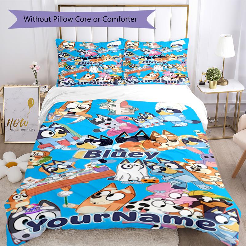 Bluey 95 Customize your name Bedding Set Breathable Duvet Cover with Pillowcases Home Decoration Birthday Gift