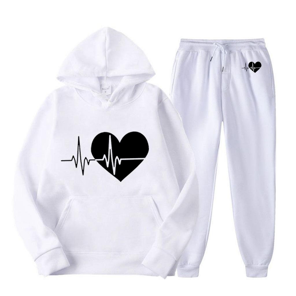 Женский повседневный свободный пуловер с длинными рукавами, толстовка с капюшоном на шнурке и принтом «День святого Валентина», из двух частей