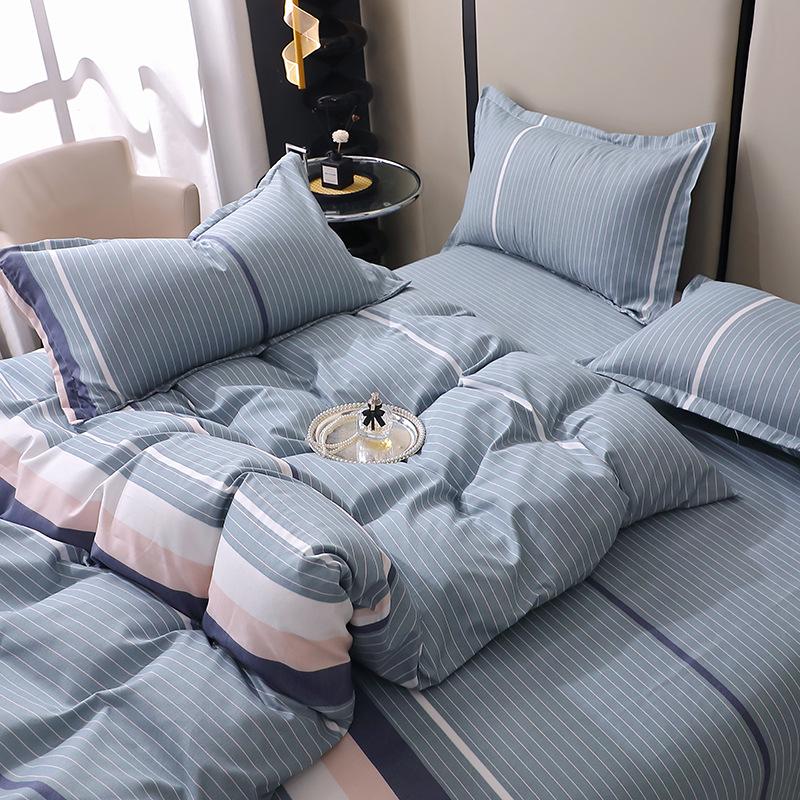 Постельный комплект из полосатого матового хлопка для осени/зимы – Утолщенный пододеяльник и простыня