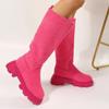 Luxury Brand 2024 New Women Thick-heeled Platform Warm Boots Women's Towel Cotton Boots Motorcycle Boots Rose Red Boots Ladies