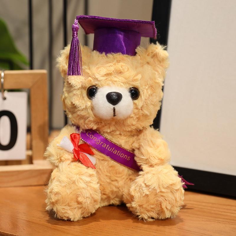 18CM Dr. Bear Cute Plush Toy Small Light Brown Teddy Wear Doctor Hat Doll Graduation Gifts