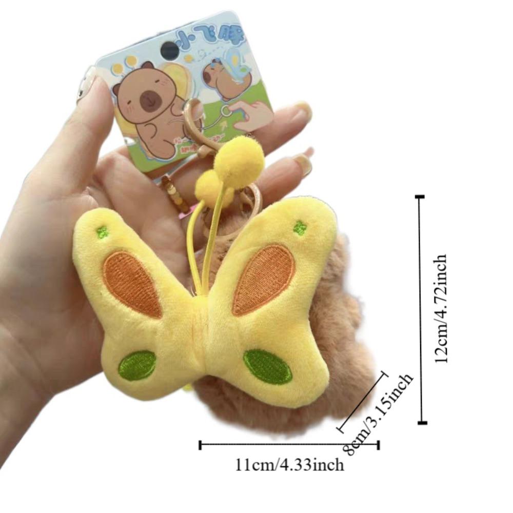 Cartoon Plush Capybara Keychain Pull Butterfly Car Keyring Funny Capybara Dolls Pendant  Bag Decor