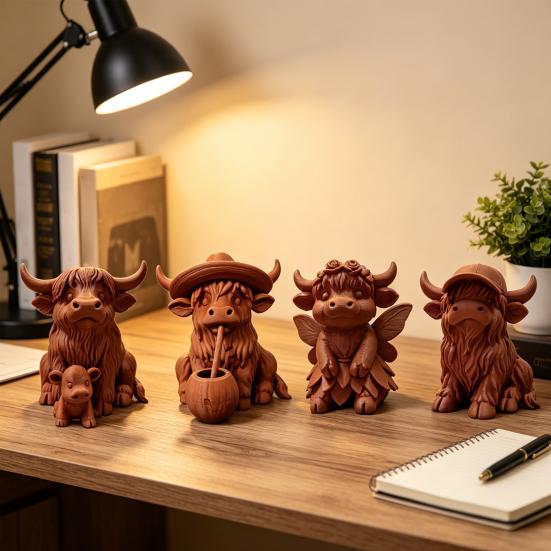 Деревенское украшение в виде шотландской коровы, 3D-печатная статуэтка коровы терракотового цвета, милая фигурка шотландской коровы для домашнего стола, полки, декора фермерского дома
