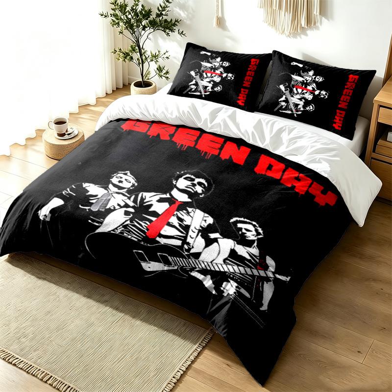 Green day 3pc Duvet Cover Set Simple Modern Bedding Set Wrinkle Resistant Soft Fabric All Season Use a perfect gift