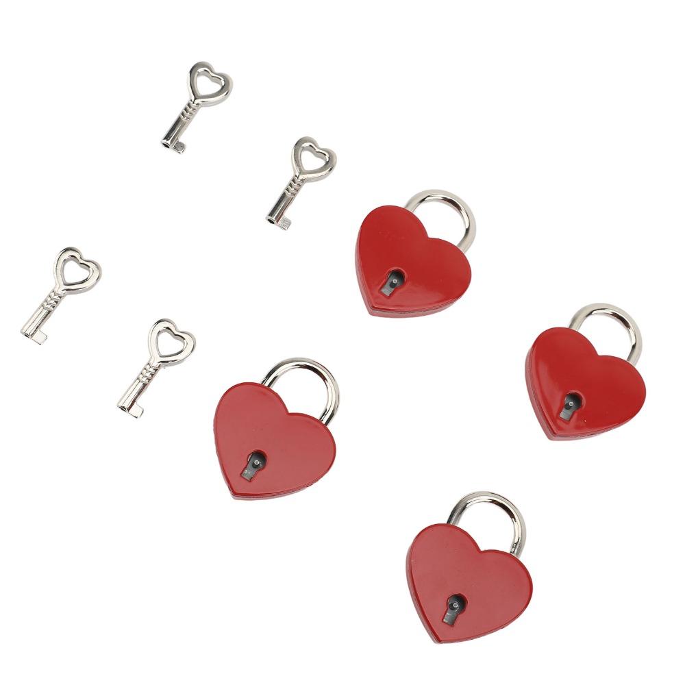 4sets Zinc Alloy Love Lock 38x30mm Mini Padlock Keyed Padlocks Heart Padlock For Wallets Handbags