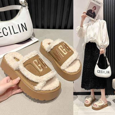 Бренд Tide, женские тапочки из овечьей шерсти, новинка 2024 года, замшевая швабра с одним словом, осенне-зимняя одежда, хлопковая швабра 4,5 см