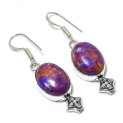 Серьги из серебра 925 пробы с драгоценными камнями медно-фиолетового бирюзового цвета 1,77 дюйма