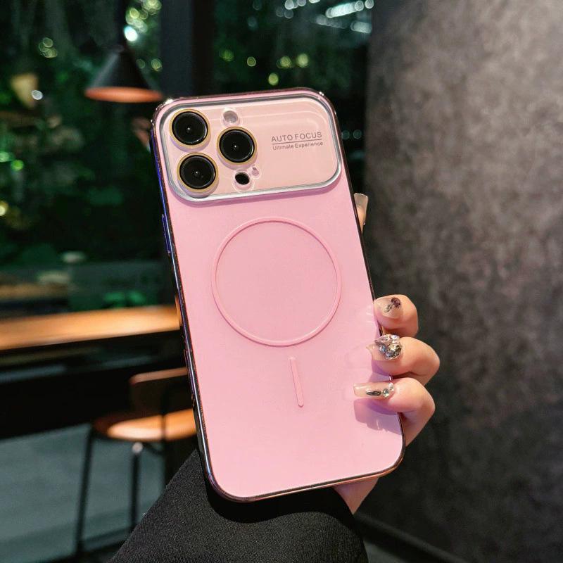 Магнитный чехол для iPhone 17 Pro MAX с большим окном, гальванизированным кольцом и матовым ПК для iPhone 16