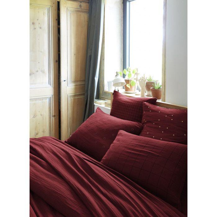 Embroidered Decorative Pillowcase "Gaïa Boho" 60 X 60 Cm &; 50 X 70 Cm "Cotton Gauze" - Gaïa Boho Wine Lees - 60 X 60 Cm