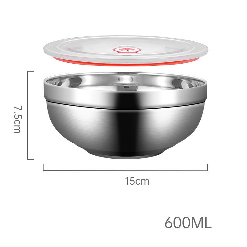Миска для риса рамен из нержавеющей стали с крышкой, двойной контейнер для еды с защитой от ожогов, миски для салатов и лапши быстрого приготовления, кухонная утварь