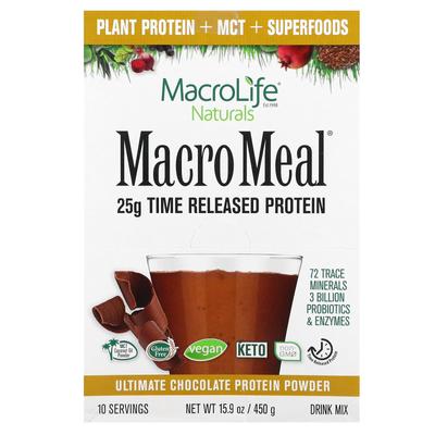 Macro Meals Ultimate Superfood, Шоколадный протеин + Суперфуд, 10 пакетиков, 450 г (15,9 унций)