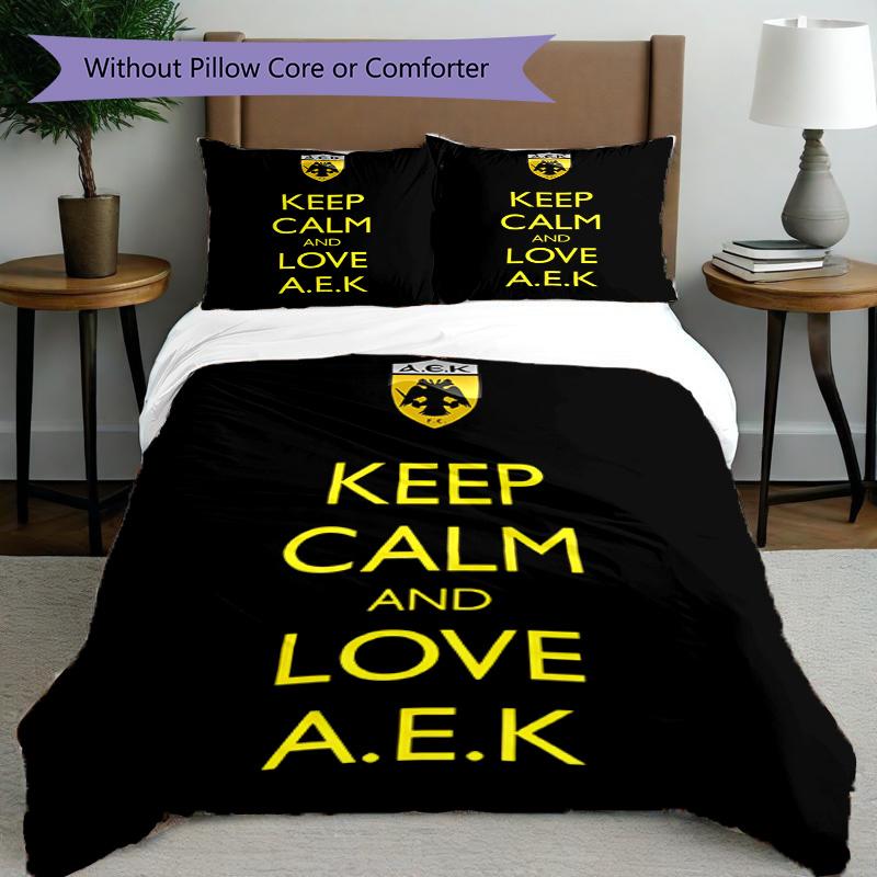 3pcs Duvet Cover Set (1*Duvet Cover + 2*Pillowcase, Without Core), AEK Athens FC Print Bedding Set, Bedroom Decor, All‑Season, Birthday Gift
