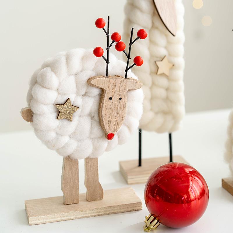 Wool Felt Nordic Ornaments Wood Christmas Tree Elk Old Man Snowman Sheep Felt Ornaments Xmas Decorations For Home Doll Decor