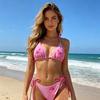 2Pcs/Set Women Bikini Set Adjustable Halter Strap Bikini Bra Bow Tie Swimming Briefs Set Summer Vacation Party Swimwear