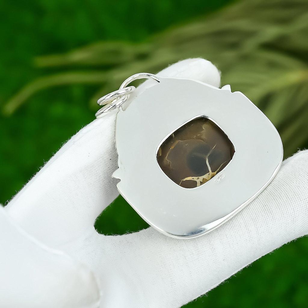 Sterling Silver Radiant Moroccan Mud Crack Fossil Stone Mother Pendant Jewelry