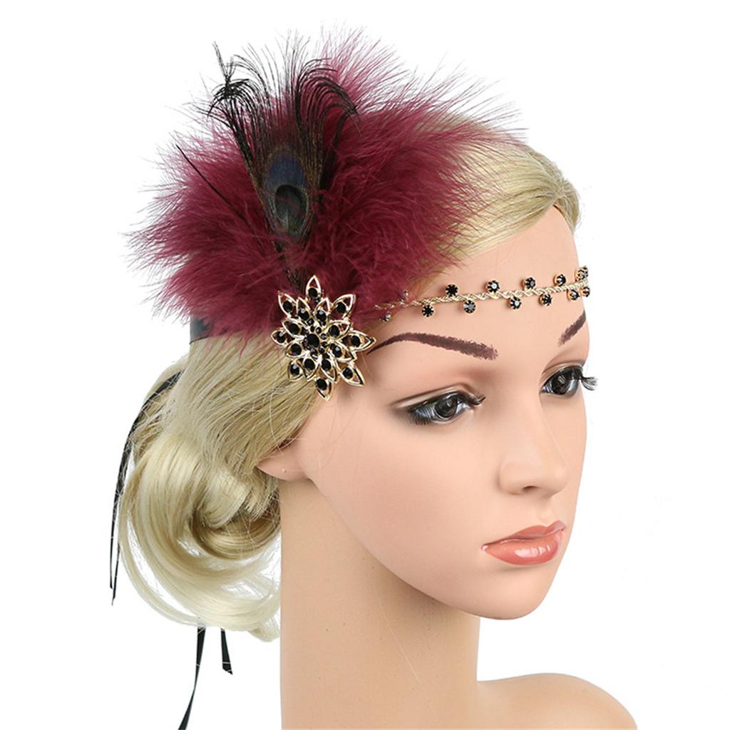 Vintage 1920s Flapper Cosplay Party Feather Headband Women Costume Accessories 20s Cocktail Party Dress Up Headpieces