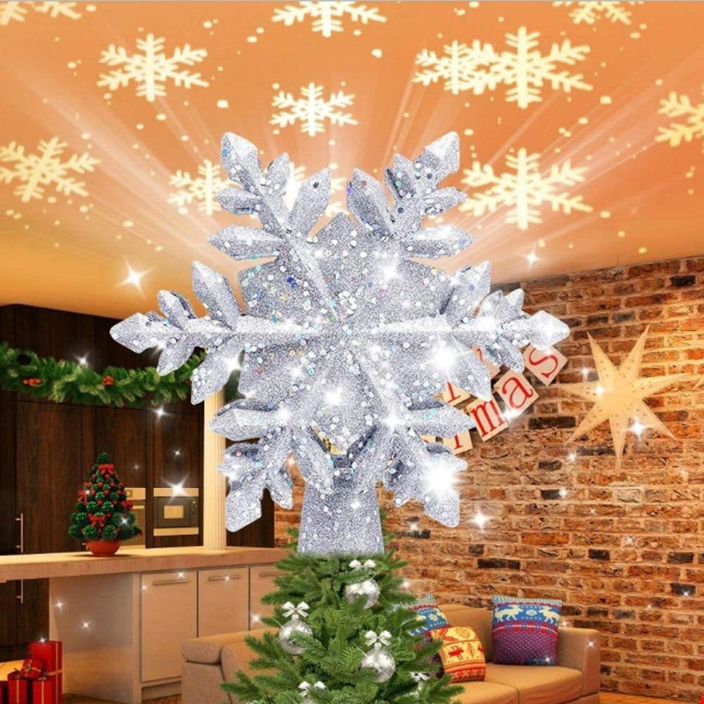 3D Glitter Projection Xmas Tree Lighting Snowflake Stars Party Decor New Christmas Tree Toppers