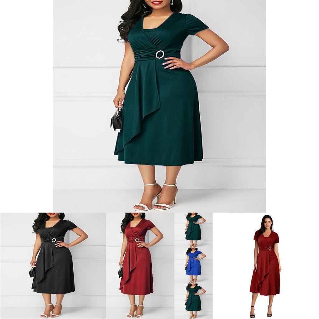 Trendy Plus Size Summer Vogue Sexy Asymmetric Hem V Neck Mini Dress For Fashion Forward Women