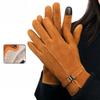 Deerskin Warm Gloves for Women In Winter Thickened Gloves Touch Screen Wool Inside Outdoor Cycling Windproof Clothing Gloves