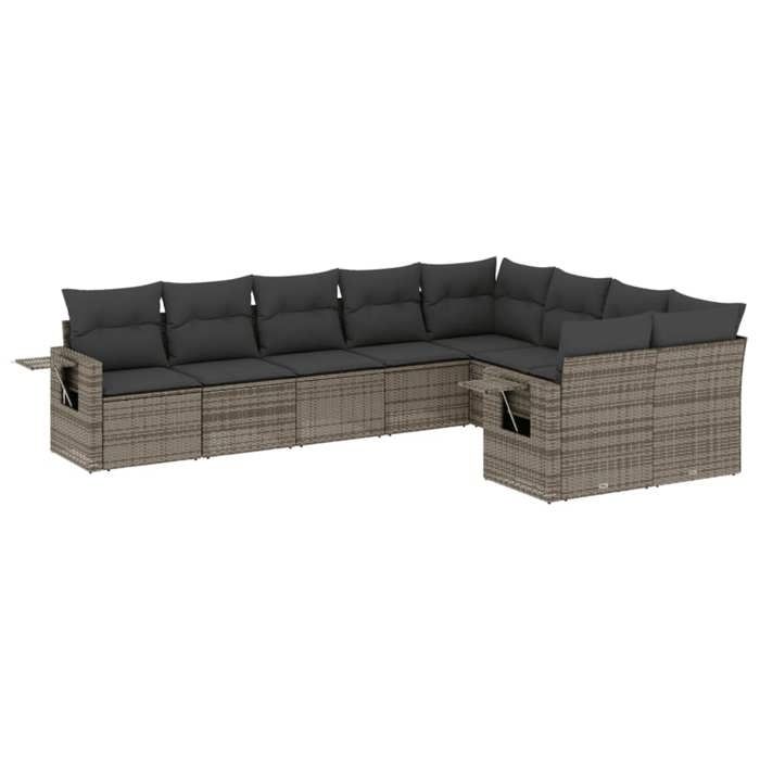VidaXL Salon de Jardin avec Coussins 9 pcs, Canapés de Terrasse, Ensemble de Meubles de Patio, Mobilier d'Extérieur, Gris 3220639