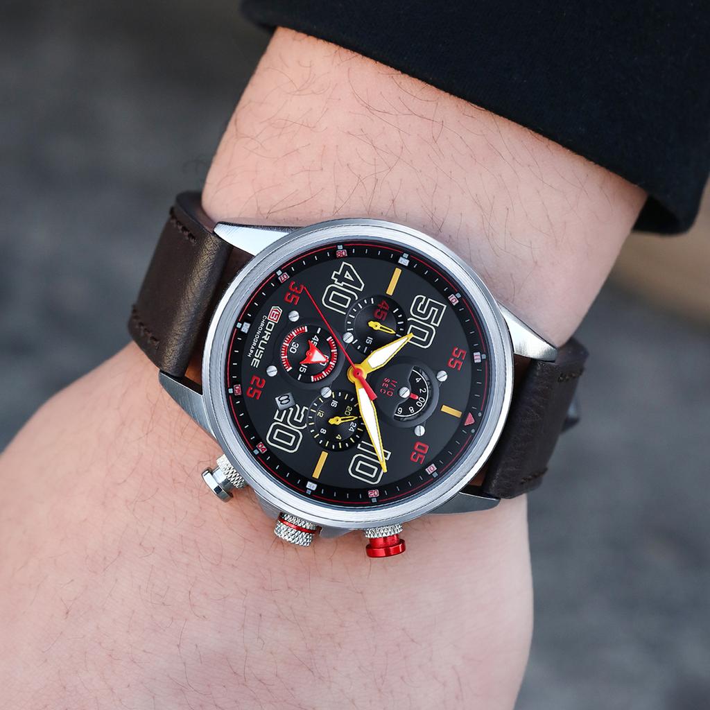 BORUSE Классические повседневные часы Мужские часы Большой циферблат Большие цифры Мужские часы Стрелочные кварцевые мужские часы Классические повседневные часы Кожаный ремешок