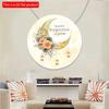 2D Flat 20cm 1pc Happy Ramadan Mubarak Lantern and Moon Pattern Round Wall Hanging Decor, Eid Theme Islamic Home Decoration Supplies, Wood Crafted