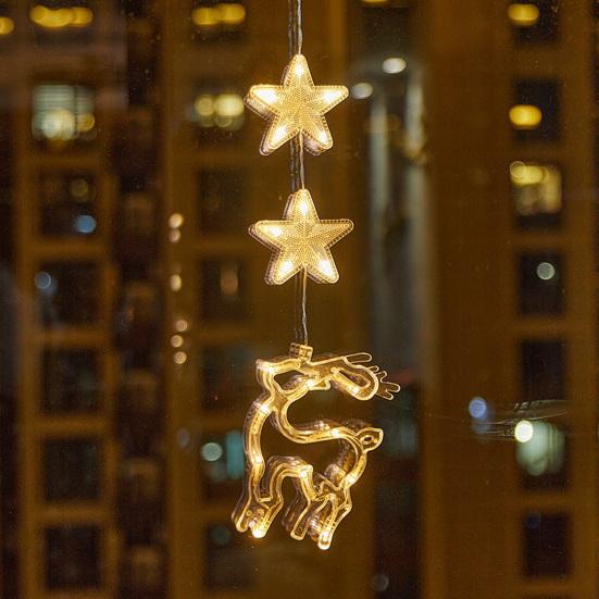 Christmas Garland Light Suction Cup Hook Light Up Love Heart Elk Bell Snowman Santa Moon Star Shape Warm Xmas Holiday Decoration Window Lamp Pendant
