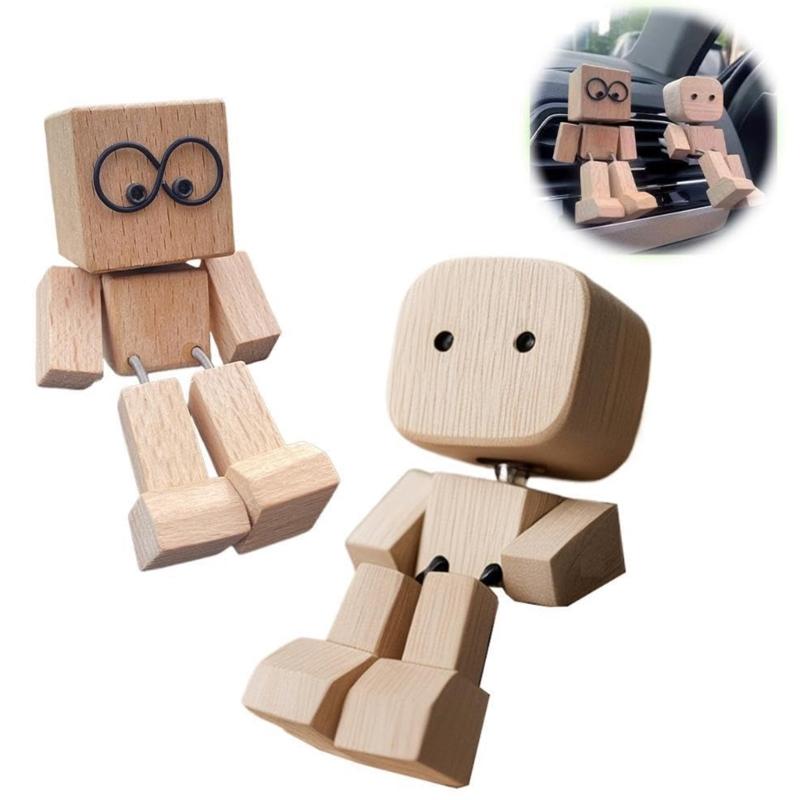 Shaking Feet Wooden Man Figurine Car Interior Small Desktop Ornaments Funny Wood Leg-swinging Figurine Gifts for Home