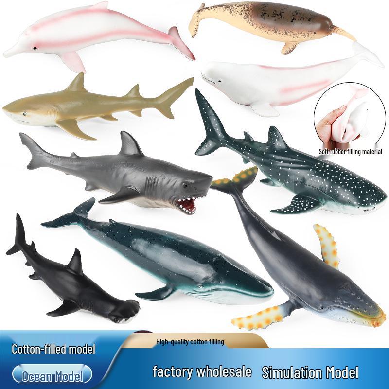 Мягкие резиновые модели морских животных: Игрушки Акула-мако, Мегалодон, Белуха, Синий кит, Китовая акула, Дельфин для детей