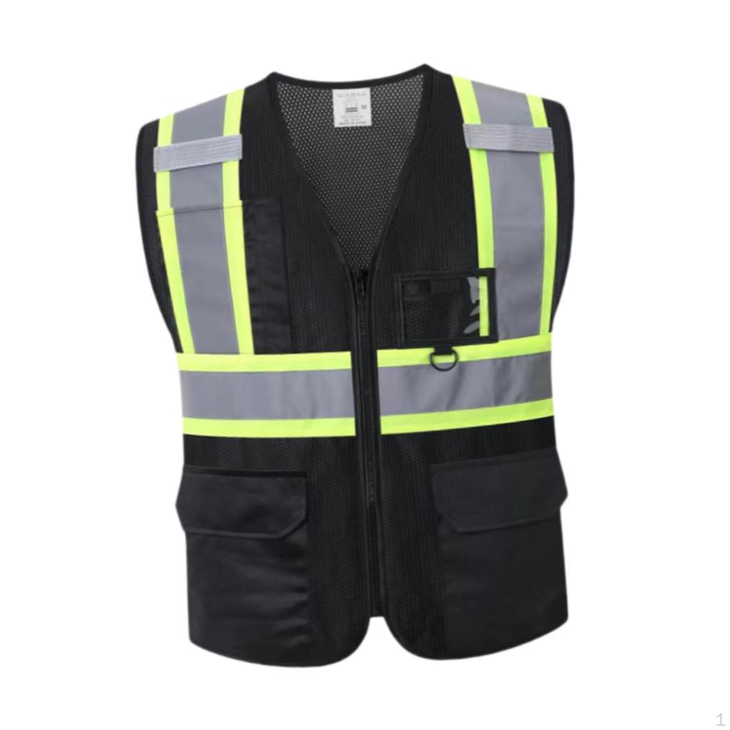 Reflective Safe Vest, High Visibility, Strips with Zipper, Clothing for Running Walking