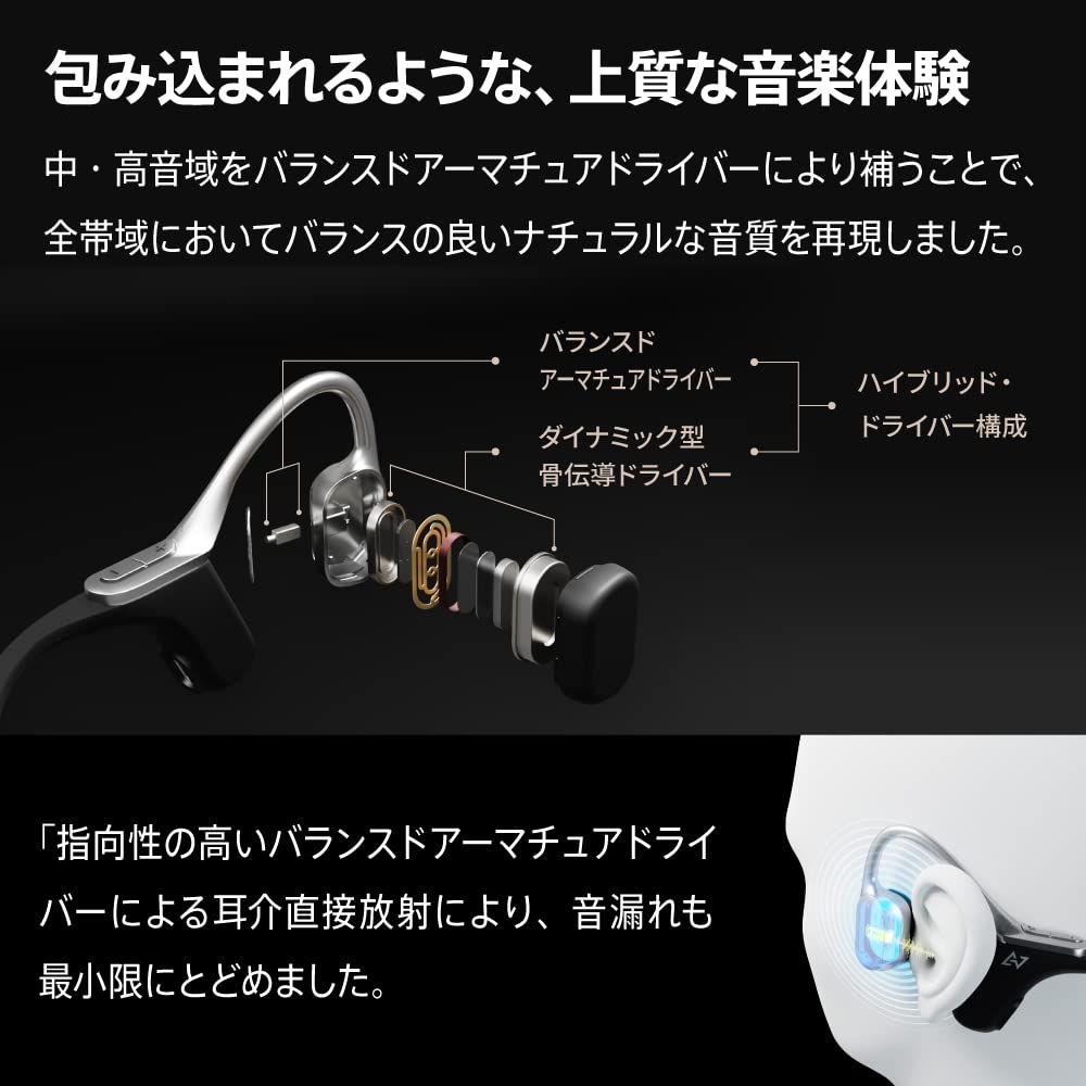 AVIOT Bone Conduction Headset with Boom Running Open Ear BA Bluetooth IPX5 12 Hours Long Playback Multipoint Sticker Included WB-E1M-GLE Microphone,