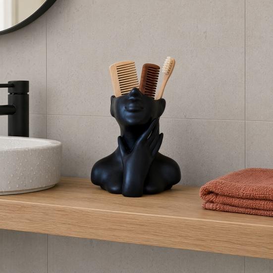 DYS 3D-печатный держатель для ручек в виде скульптуры лица, Эстетичный настольный органайзер, Стакан большой емкости для кистей для макияжа на стол, Водонепроницаемый портрет