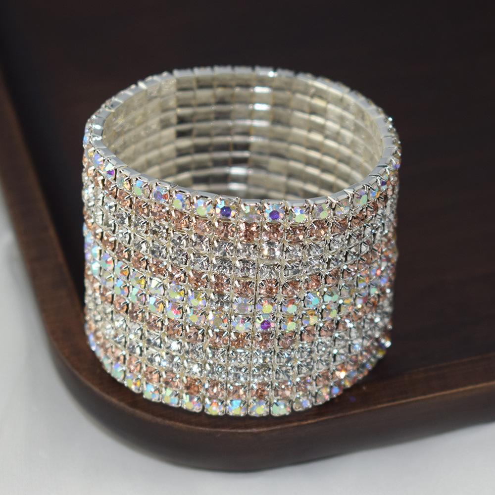 Super Flash Inlaid Bright Crystal Bracelet Rhinestone Multi-Layer Wide Elastic String Ornament