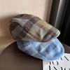 Fashion Autumn Retro Checkered Pattern Women Casual Beret For Outdoor Use