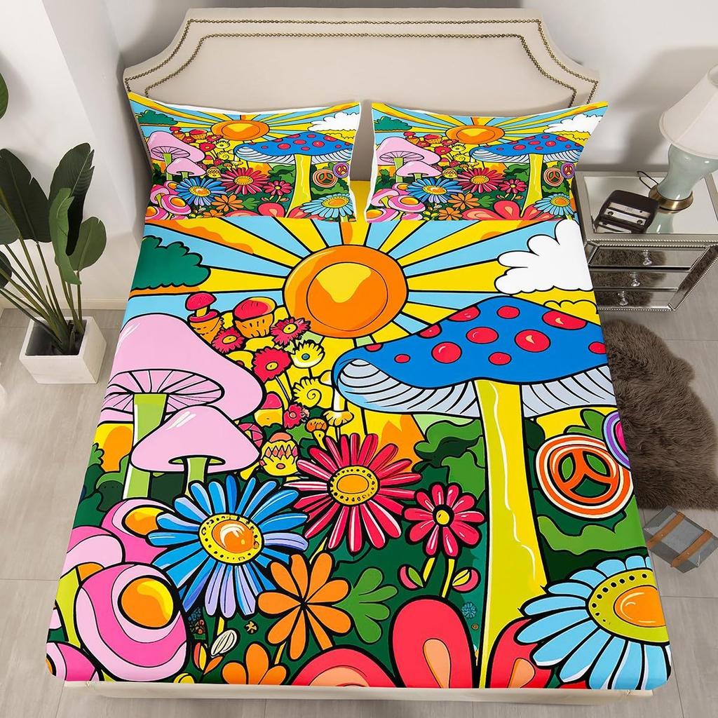 Bohemian Mushroom Pattern Bed Hat Four-Piece Bedding Set Bedroom Dormitory Bedding Decoration