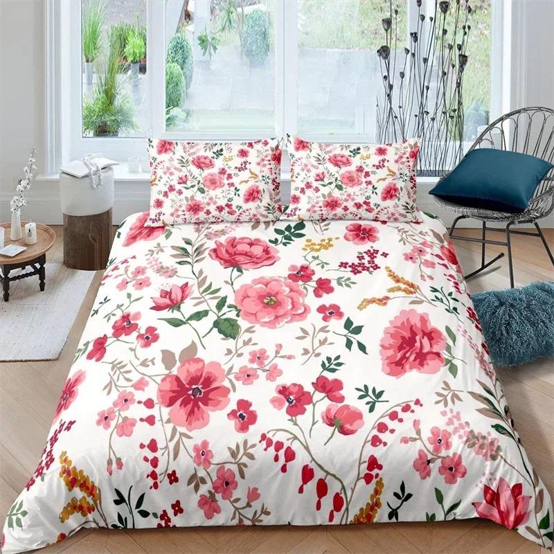 Комплект постельного белья Rustic Flower White из микрофибры с изображением листьев деревьев и цветов, комплект пододеяльников с 3D-принтом и наволочками, декор комнаты