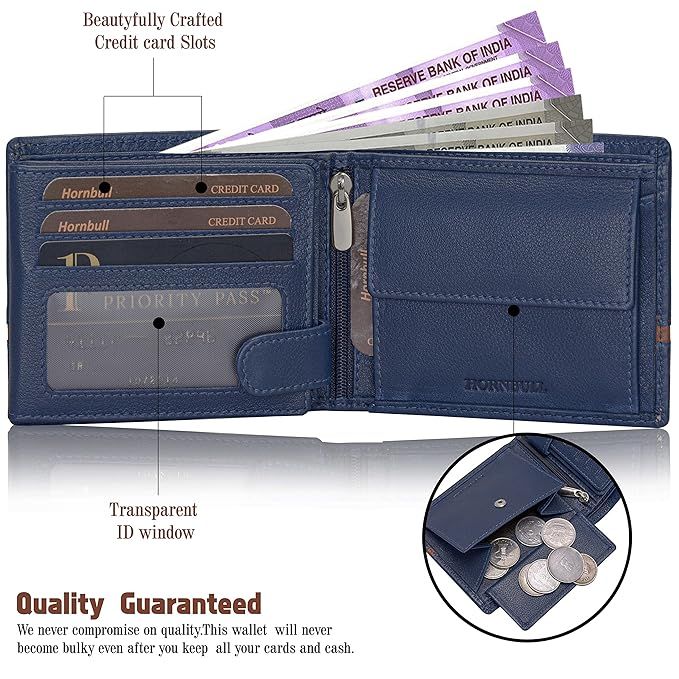 Denial Navy Leather Wallet for Men | Кожаный мужской кошелек с блокировкой RFID | Кошельки мужские из натуральной кожи