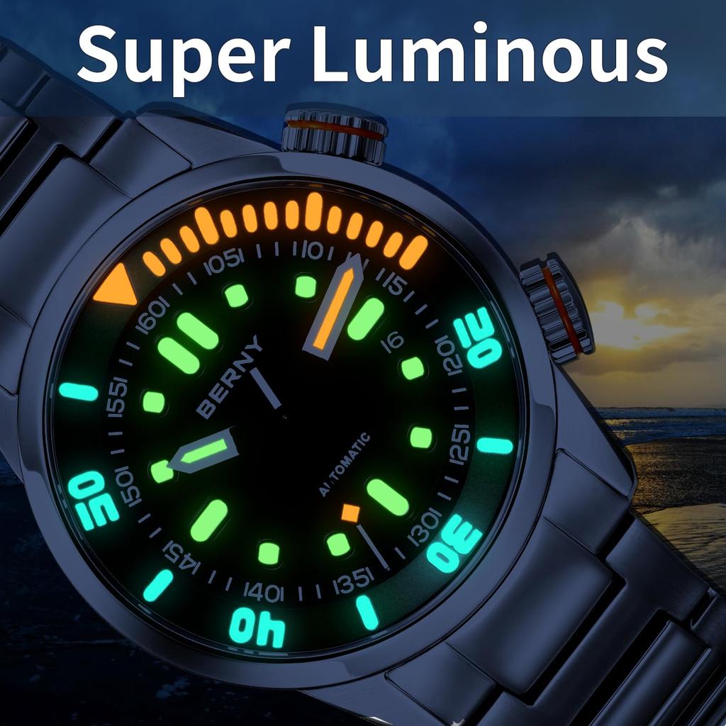 BERNY Watch Mechanical Watch Hand Wind Watch Automatic Watch 200m Diving Watch Наручные часы HV600 Hardness Sapphire Glass Прочный браслет из нержавеющей стали