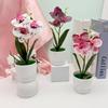 Faux Flowers Three Butterfly Orchid Green Plant For Home Decoration Office