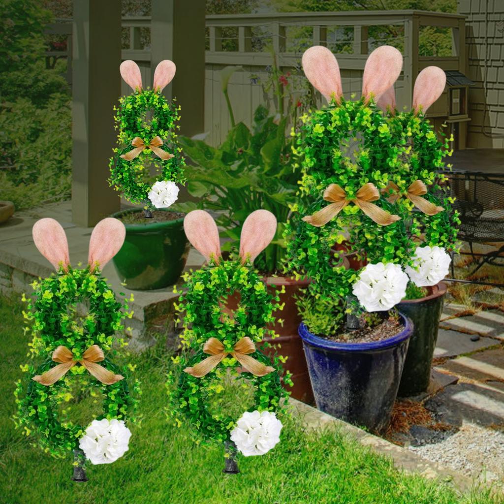 Simulated Green Plants, Rabbits, Boxwood, Green Plants, Bows, Decorative Artificial Plants