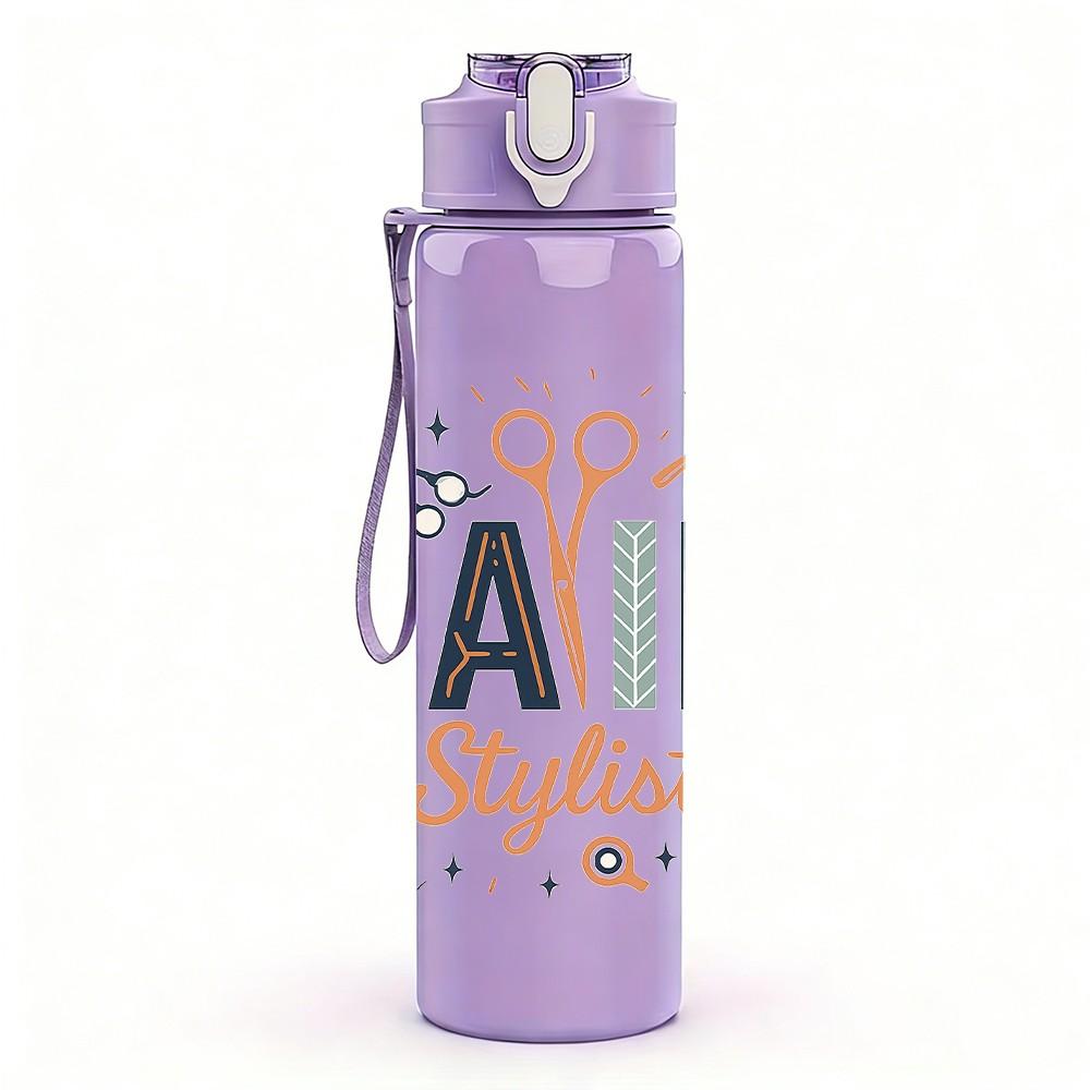 1PC Hair Stylist Salon Text 750ml Color Plastic Sports Water Bottle Leakproof Flip Straw Lid Suitable for Sports Office Home Use