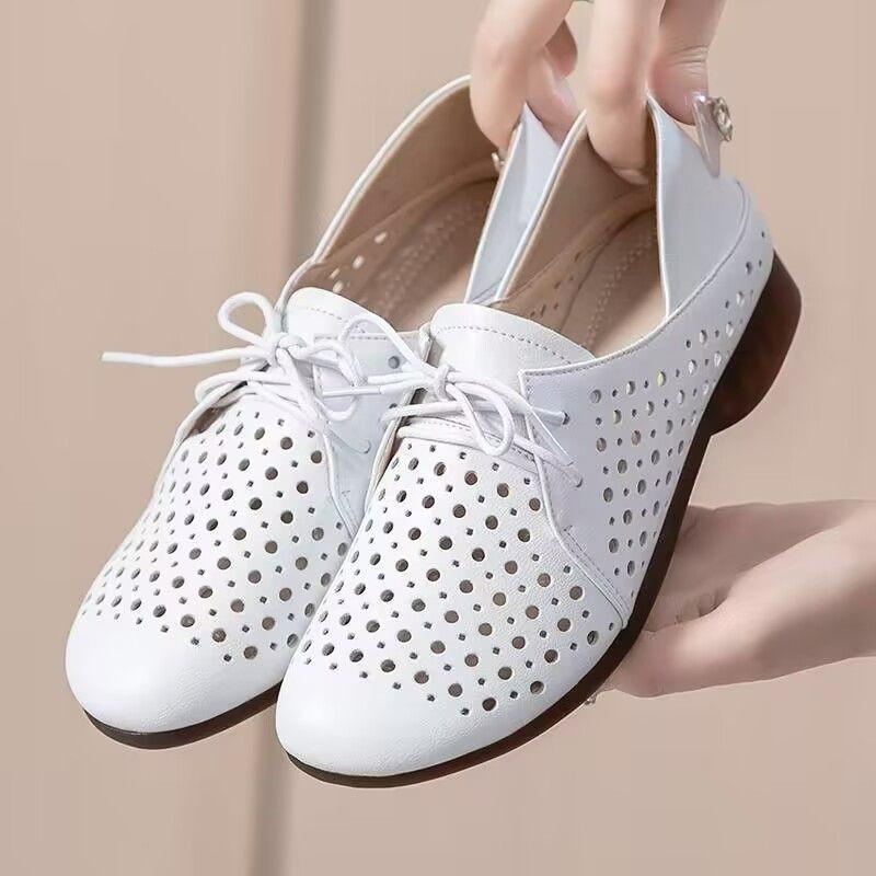 Летние новые женские туфли на мягкой подошве с низким каблуком, туфли на плоской подошве, дышащие туфли на плоской подошве P545