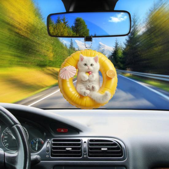 Кот, лежащий в плавательном круге, имеет яркое изображение, а стильный современный дизайн добавляет ощущение изысканности. Существуют различные способы подвешивания,