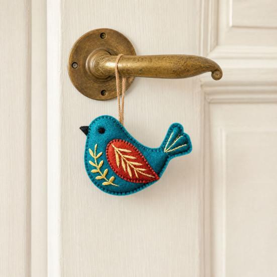Handmade Felt Bird Ornament, Vintage Embroidery Bird Hanging Decoration, Handcrafted Colorful Bird Christmas Tree Ornament