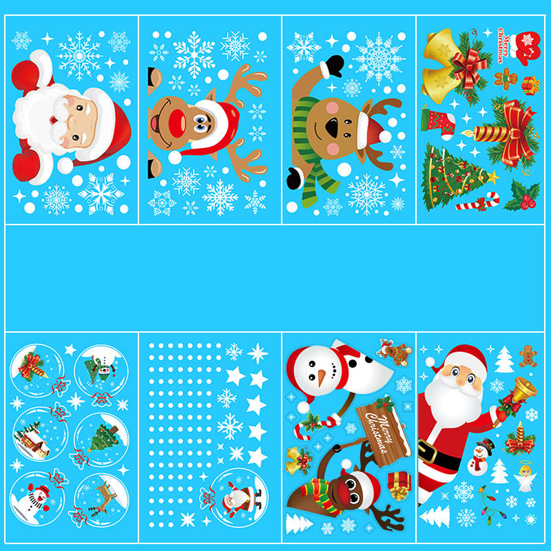 Christmas Windows Static Stickers Wall Clings Removable Vinyl Santa Claus Snowman Diy Door Mural Decals Stickers
