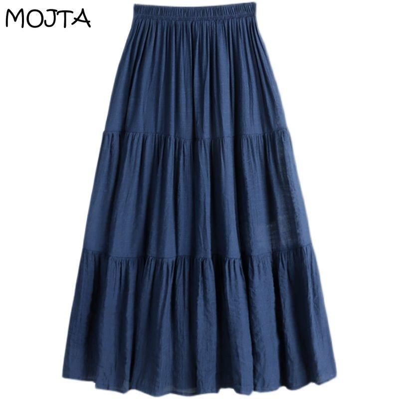 MOJTA Mid Skirt Spring Summer Women's Elastic High Waist Skirt A-line Skirt