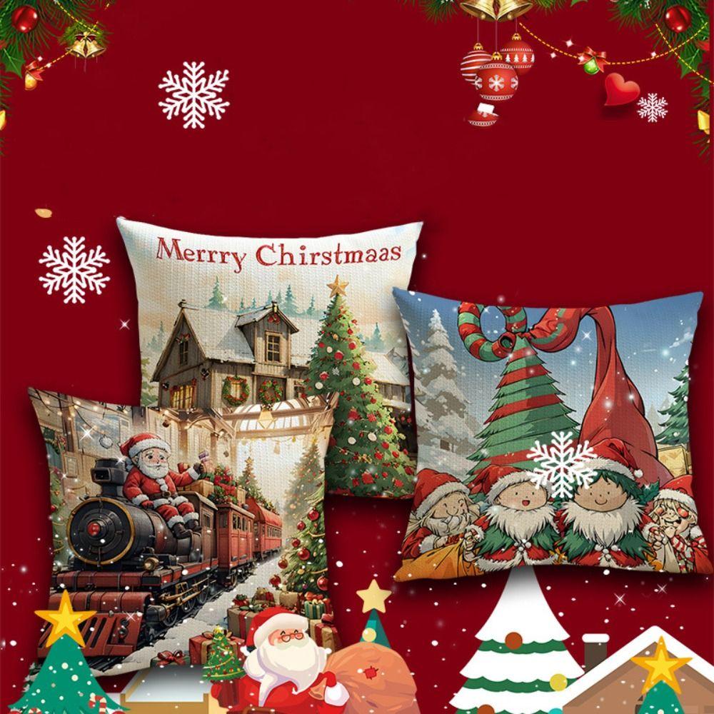 Flax Christmas Cushion Cover Luxury Xmas Throw Pillow Case Merry Christmas Pillow Cover  Bed